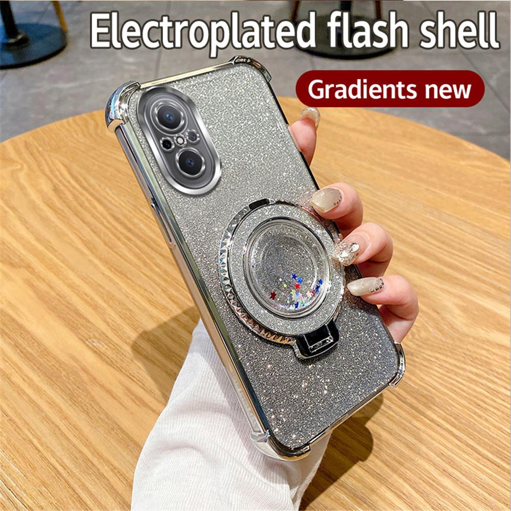 Magnetic Quicksand Bracket Phone Case For Huawei Nova 10 Pro 12 11 10 7 9 8 Pro SE Gradient Glitter Stand Shockproof Soft Cover