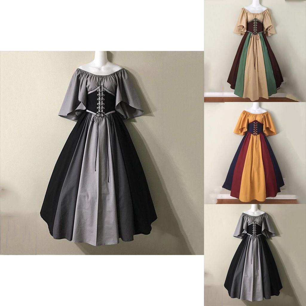 Retro Princess Gown With Puff Sleeves And Tie Waist For Stage Show And Cultural Events