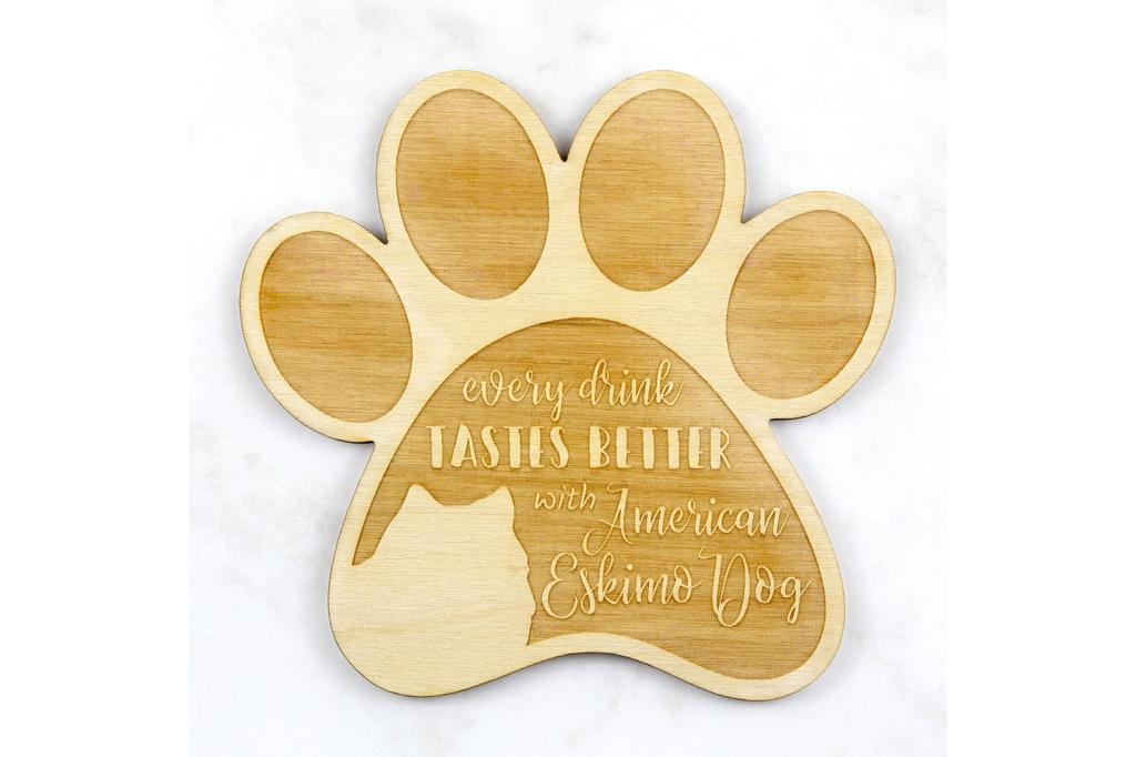 American Eskimo Dog, American Spitz - Mug coaster, engraved coaster with dog, gift for dog lover by Art-Dog brand