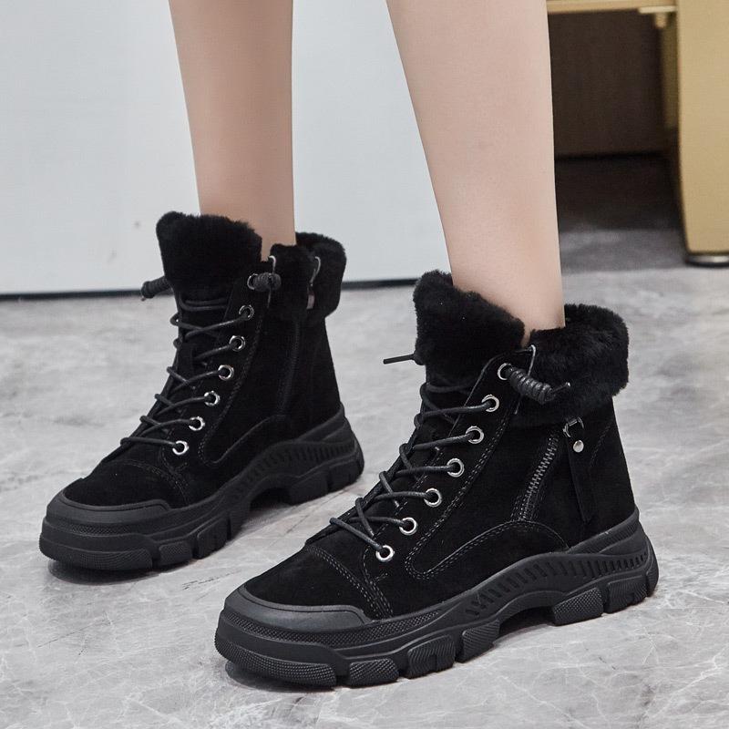 Fashion Cozy Warm Plush Ankle Boots Women Fashion Lace-up Side Zip Designer Boots Winter Casual Thick-soled Snow Boots Zapatos De Mujer