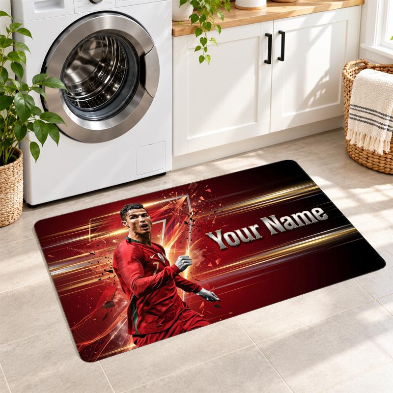 Cristiano Ronaldo Custom Name Flannel Rug Kitchen Mat Non Slip Floor Carpet Personalized Home Decor
