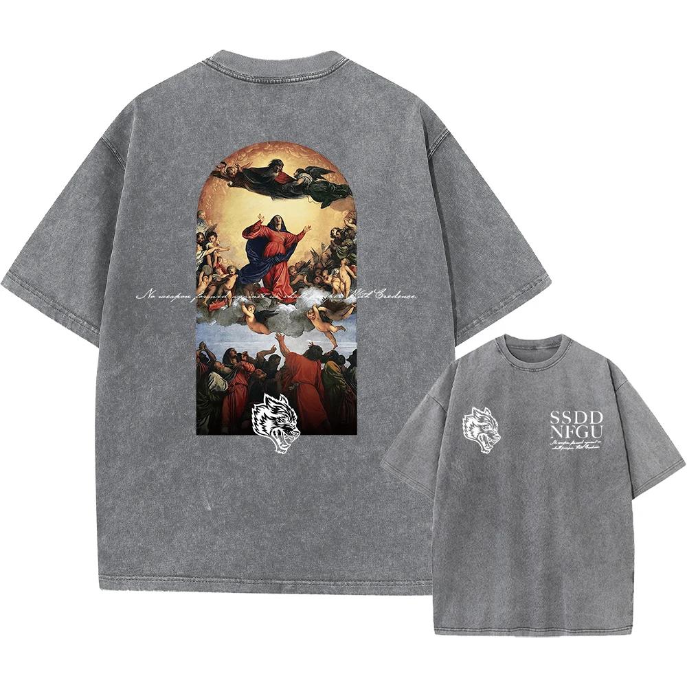 Pánské tričko s potiskem vlků, vintage styl, s potiskem kyseliny, s krátkým rukávem a skateboardovým potiskem, bavlněné a chlapecké.