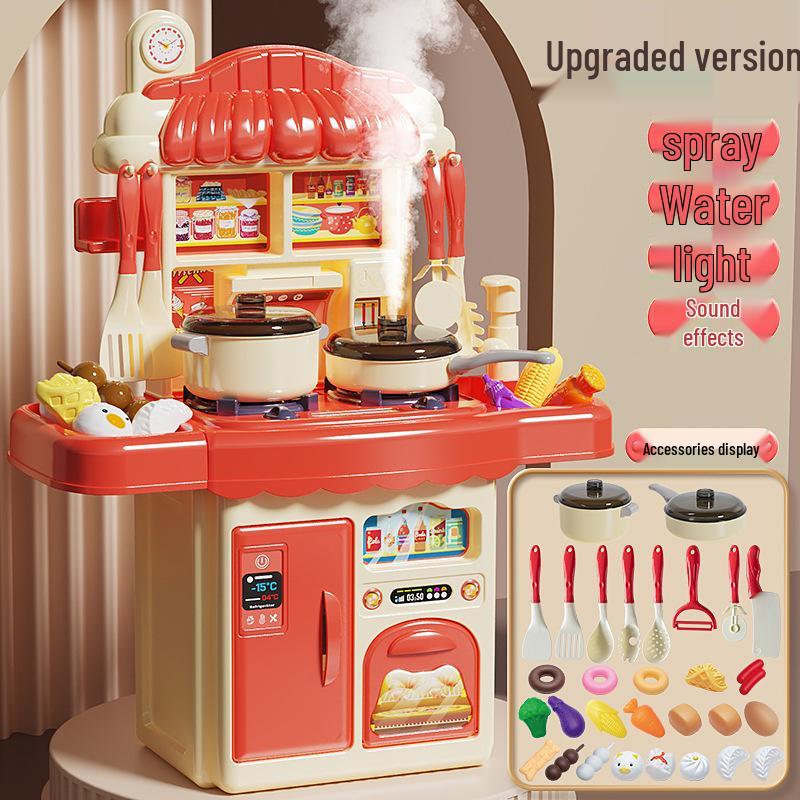 Playhouse Kitchen & Dining Table Set with Spray Light – Realistic Cooking Toys for Girls.