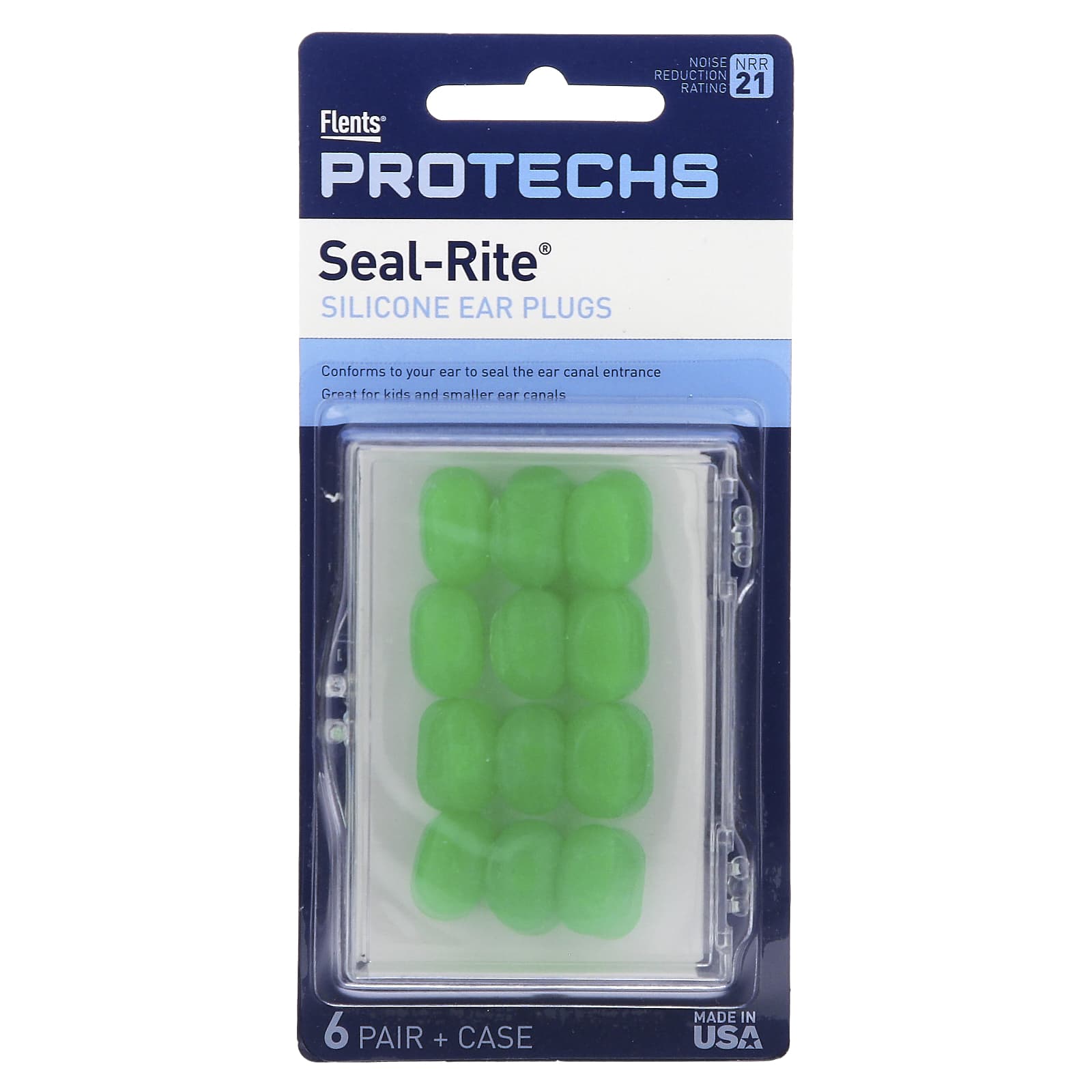 

Pro-Techs, Sea-Rite, Silicone Earplugs, Green, 6 Pairs, Case
