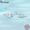 BAMOER 925 Sterling Silver Delicate Mini Line Stud Earrings Sparkling Zircon Earrings for Women Engagement Party Jewelry