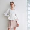 BIBYSEOB Tuck Heart Neck Blouse White [T31]