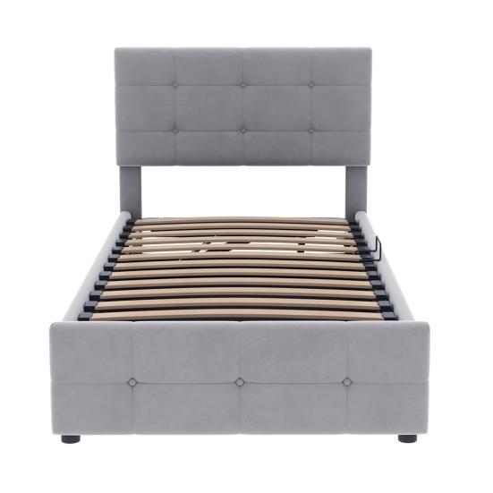 Upholstery Bed 90 X 200cm Height-Adjustable Headboard Large Space Ergonomic Children Design Hydraulic Single with Slatted Frame Home Furniture Flat