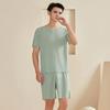 2Pcs/Set Men Pajamas Set O-Neck Short Sleeve T-shirt Elastic Waist Shorts Set Solid Color Home Clothing Suit