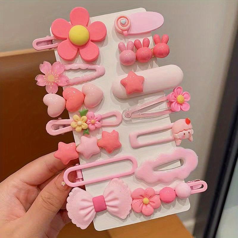 14Pcs/Set Candy Color Cartoon Bowknot Flower Hair Clips Yellow Pink Hairpin Barrettes Headwear Hair Accessories