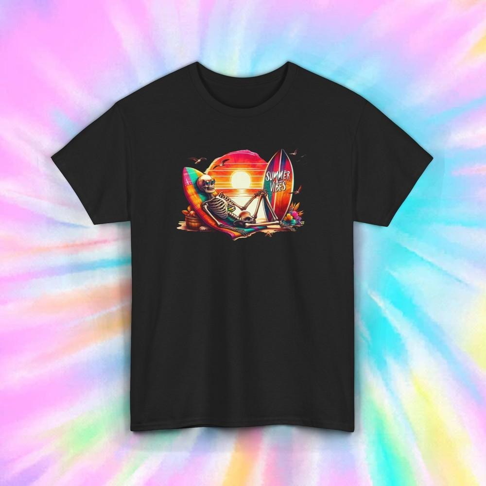 

Summer Vibes Skeleton Shirt S-5XL Retro Beach Surf Sunset Funny Gift Tee M
