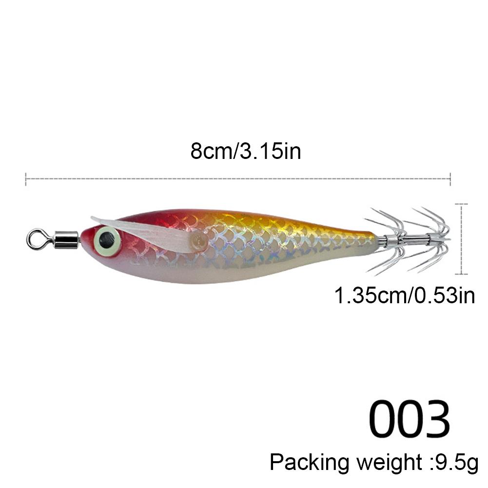 3-1Pcs Squid Jig Hook Fishing Lure Luminous 8cm 9.5g Artificial Fake Octopus Lures Wood Shrimp Cuttlefish Hard Bait Sea Tackle