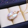 LSOOYH Natural Freshwater Big Baroque Pearl Pendant Classic Square Pendant Necklaces For Women Girl Gift