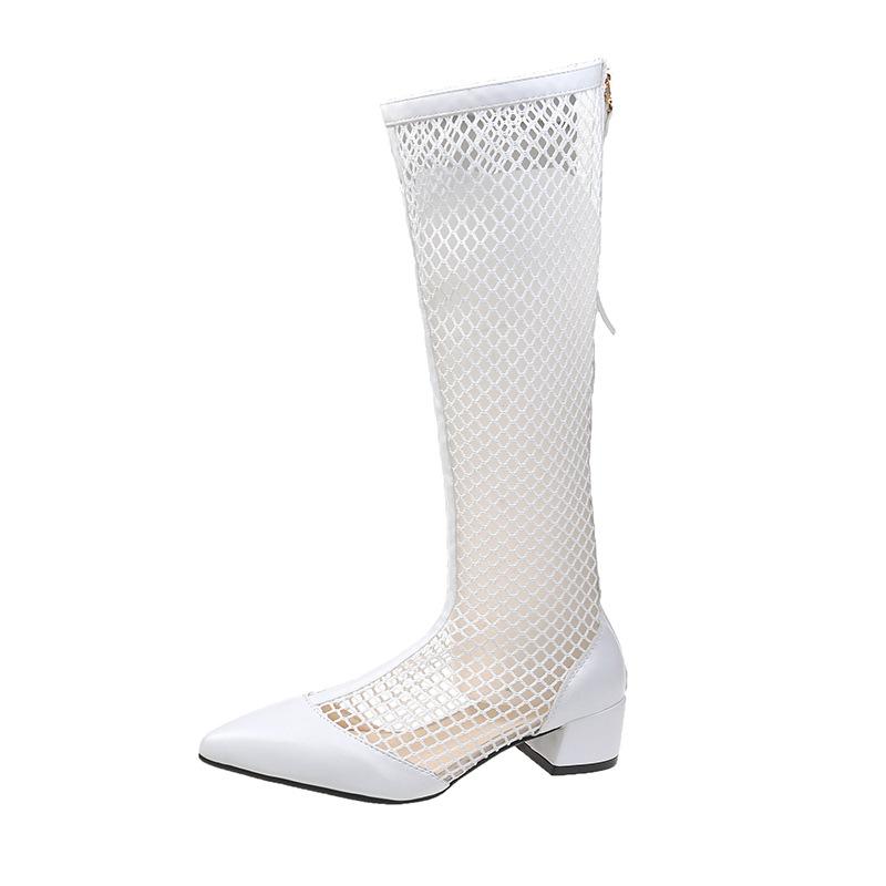 Fashion Women's Summer Boots Luxury Elegant Outdoor Fashion Black Mesh Long Wedge Medium Heel Pointed Toe Shoes For Women Trends 2025