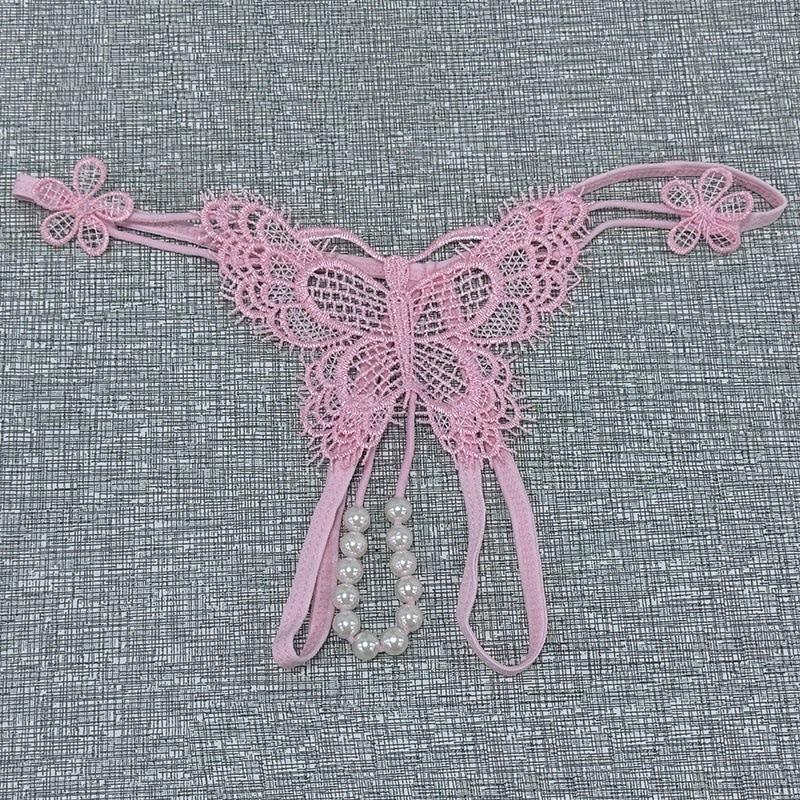Pure lust panties lace butterfly sexy thong women's open pearl massage transparent panties free of fun