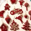 Red Flocked Velvet Christmas Tree Ornament Glitter Trim Xmas Pendant Tree Hanger  Festival Layout
