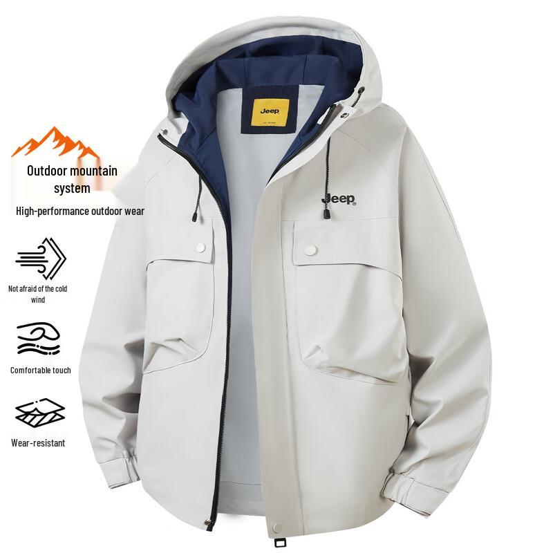 JEEP Men s Color-Block Hooded Casual Jacket 4XL