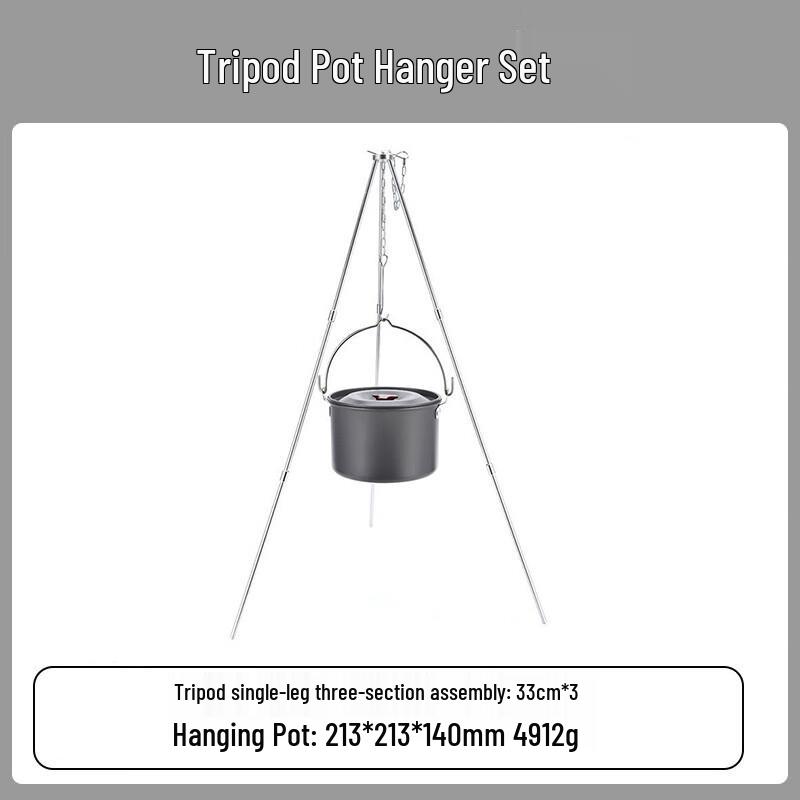 Outdoor Aluminum Alloy Camping Bonfire Tripod Set Tripod + Hanging Pot