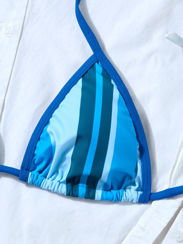 Gestreifter Print Krawatten-Dreieck Sexy geteilter Bikini Badeanzug für Damen