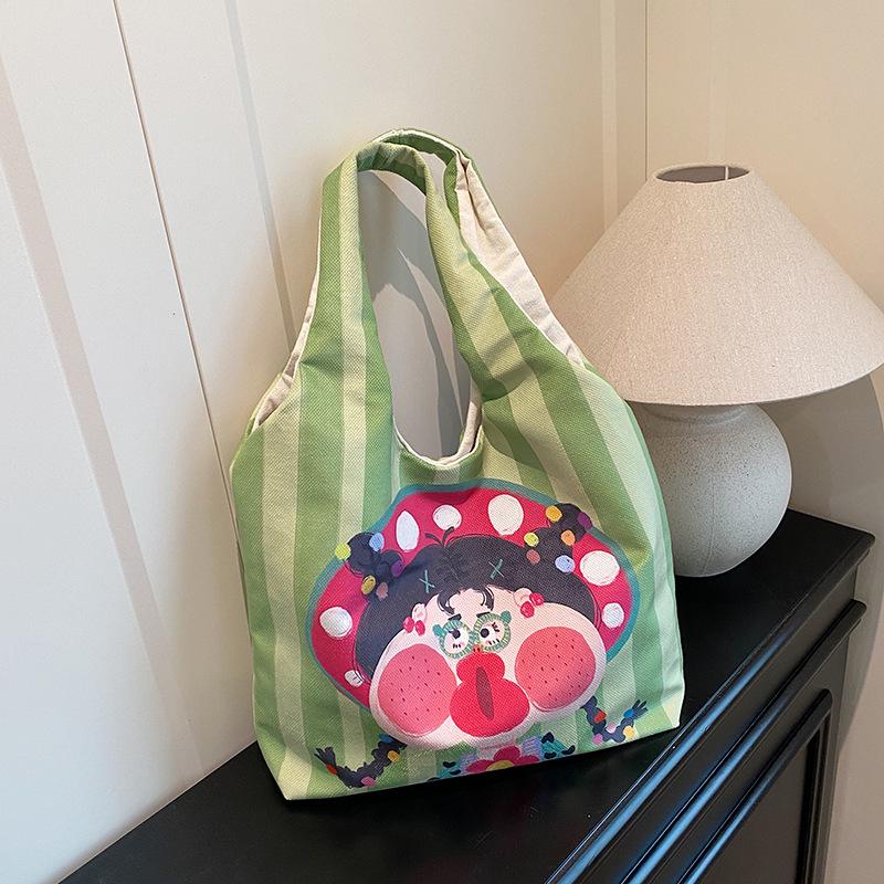 Hand-Painted Cartoon Shoulder Bag: Eco-Friendly Large Capacity for Women & Students