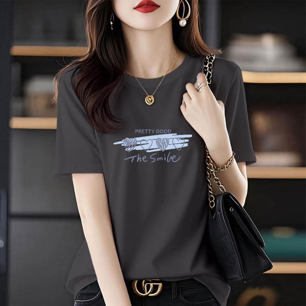Summer Chic Letter Print T-shirt Women Clothing Fashion All-match Basic Short Sleeve Top Tee Loose Pullover