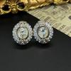 Western Medieval Vintage Palace Style Full Earrings Electroplated Retro Oval Niche White Gemstone Clip