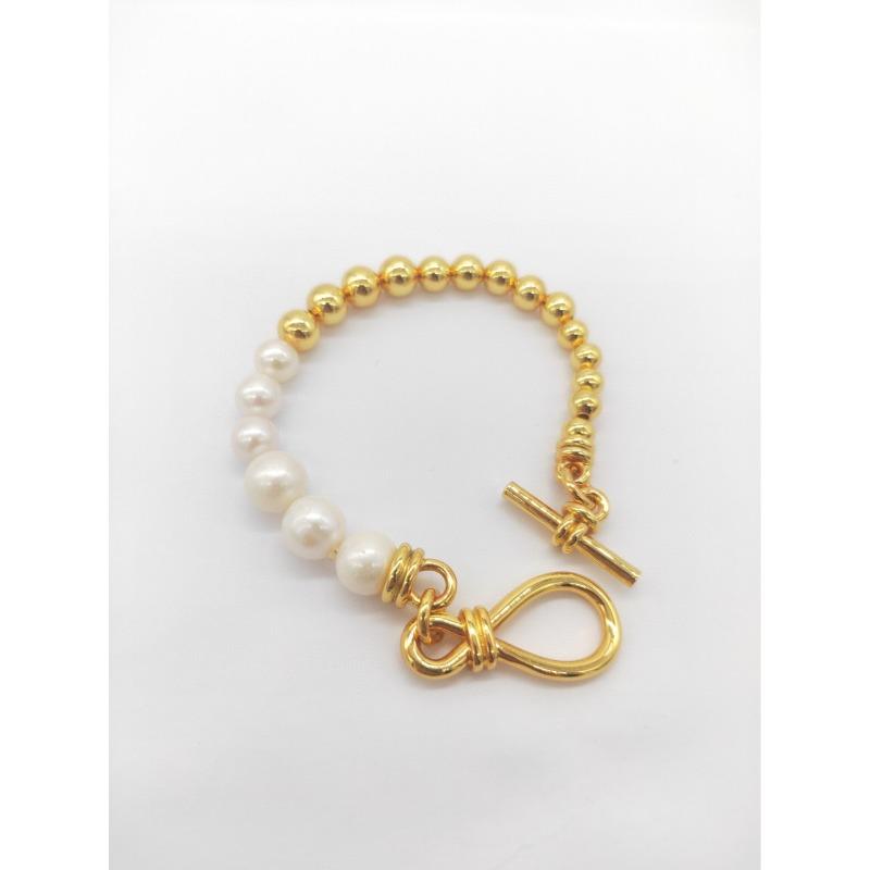 Meier New arrivalins style misjia special-shaped pearl metal bracelet gold finish interlocking bracelet