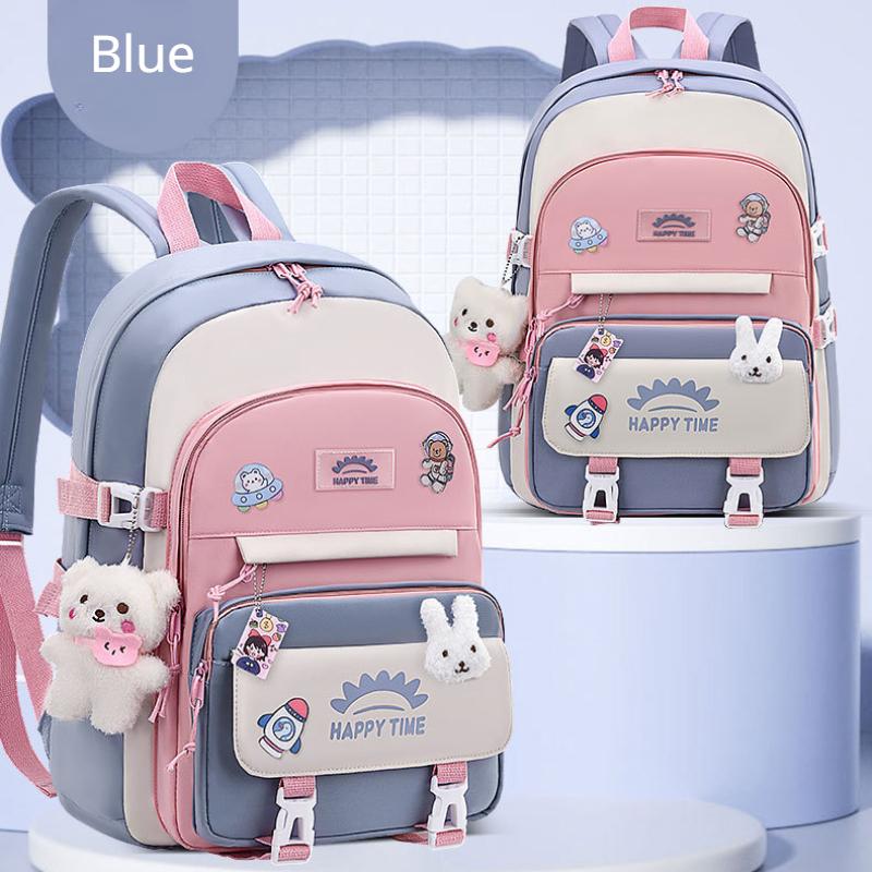 Frische Patchwork-Handtasche im College-Stil, superleichter Rucksack zum Schutz der Wirbelsäule, niedliche Cartoon-Schultasche für Mädchen und Jungen