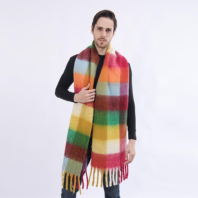 Women's Woolen Scarf Thickened Colorful Plaid Scarf in Winter Men's Autumn and Winter Long Thick Tassel Imitation Cashmere Scarf