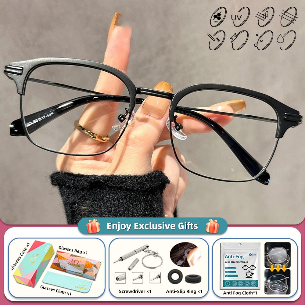 CLLOIO Simple Classic Half-Frame Myopia Prescription Reading Glasses Women Small Frame Anti Blue Ray Progressive Optical Eyeware