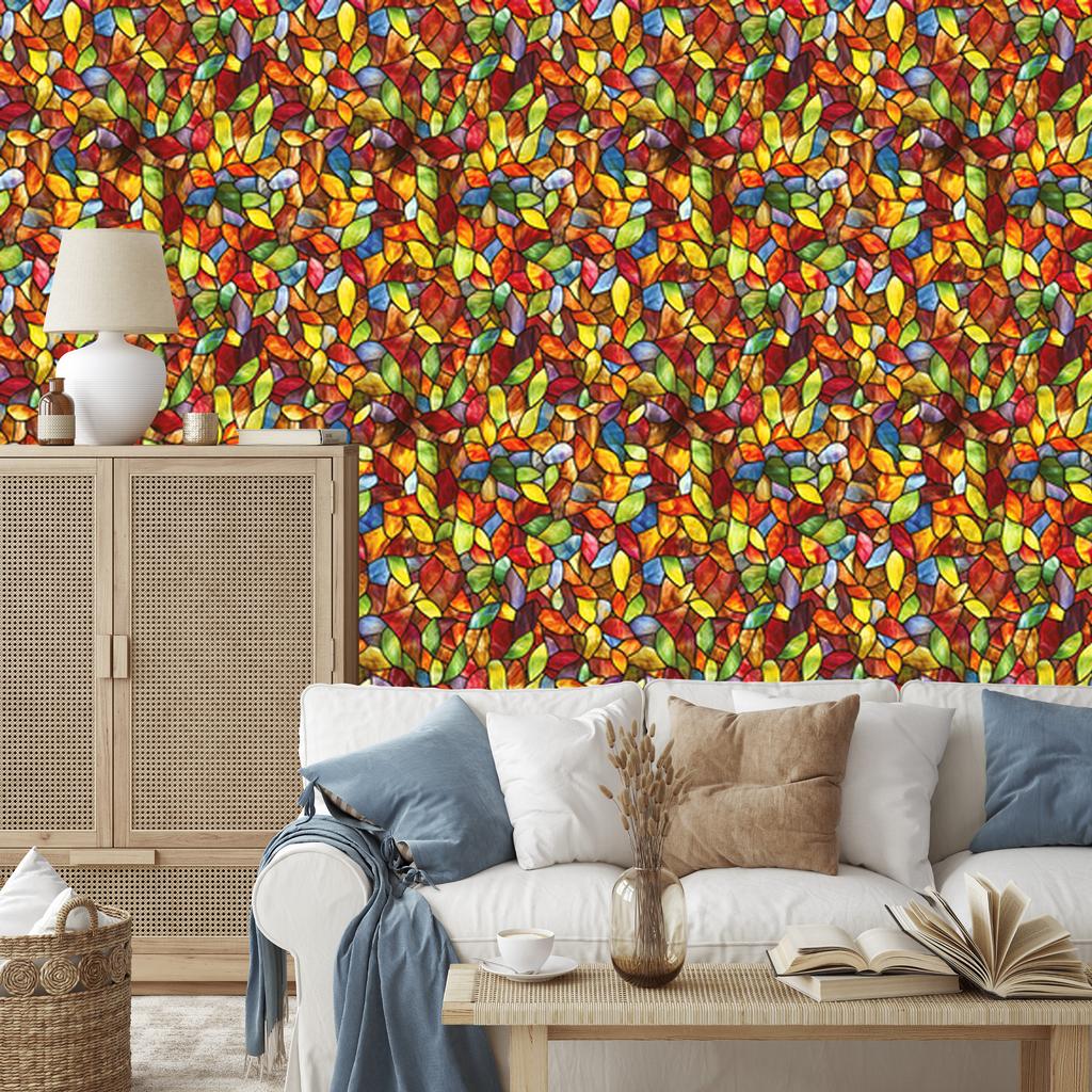 Stained Glass Wallpaper Orange, Gold and Red 50x1000