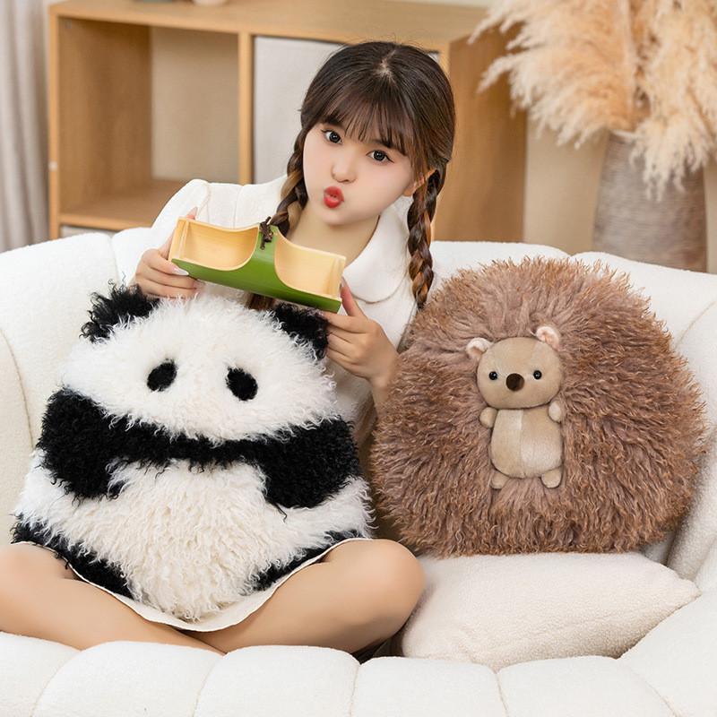 Cartoon Panda Hedgehog Plush Pillow Lumbar Cushion For Kids And Sofa Decor