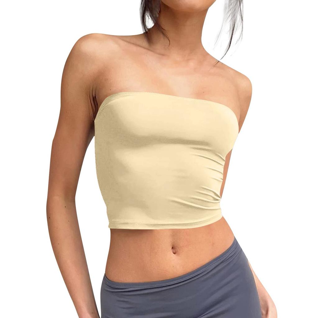 Ärmelloses Bandeau-Top für Damen, einfarbig, trägerloses Bauchnabel-Top, Basic, rückenfreies Bandeau, süßer Sommer