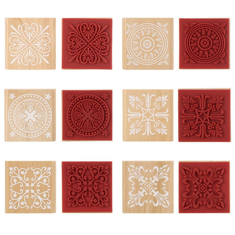 Making Decorative Stamping Vintage Scrapbooking Wooden Square Floral Stamps Rubber