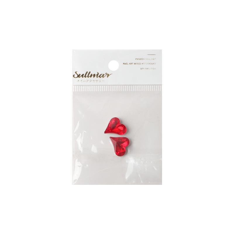 Ankara Red Heart & Geometric Rhinestones Nail Art Decorations, 2 Pieces