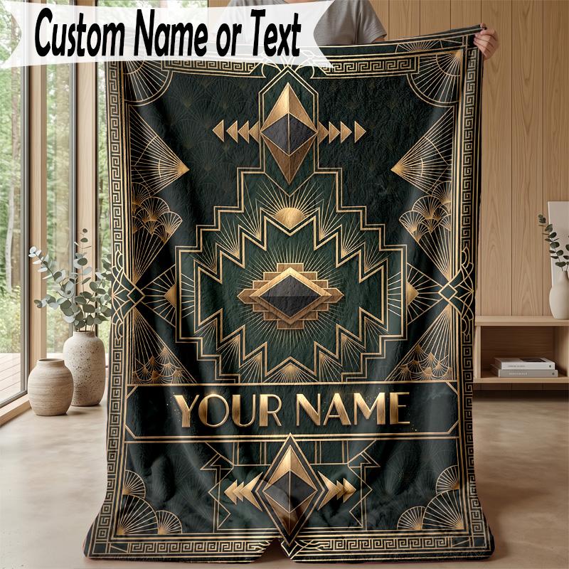 Coperta Personalizzata Tema Art Déco Stampa Nome Personalizzato Morbida Coperta Domestica in Flanella 1pz