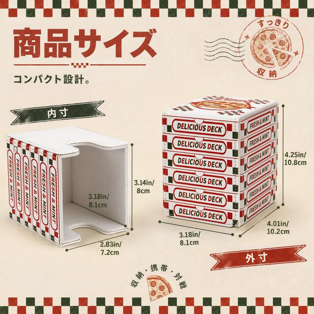 Venssu Deck Pizza Box Trading Card PU Leather Storage Vertical Holds 100 Sleeve Compatible Case, Design, Case, Box, Insertion, Cards, Double/Triple