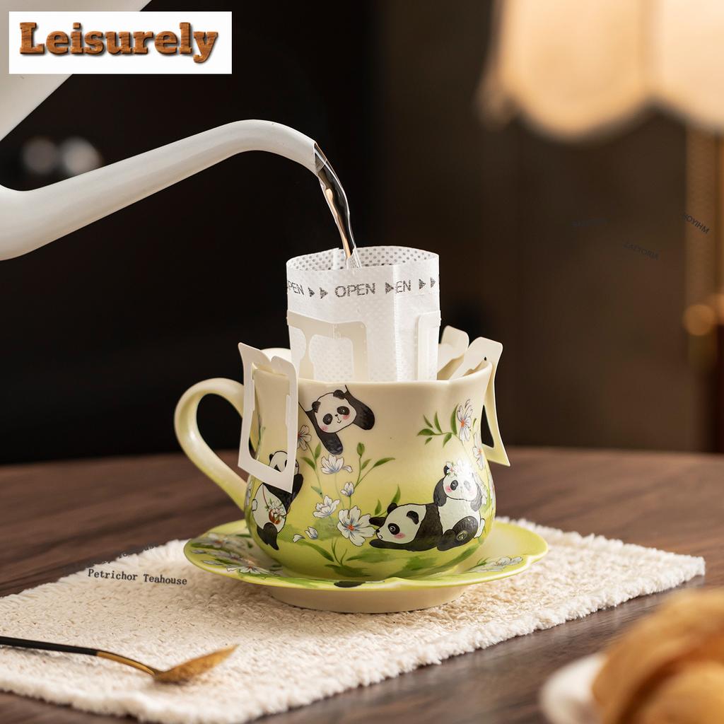 Hoyihmrock 181ml Rock White Panda Spring Coffee Mug With Plate Hot Chocolate Cup Afternoon Tea Mug Cup Saucer Kit Tea Items Gift