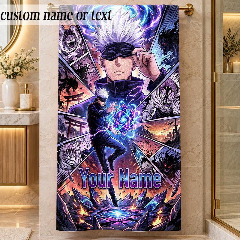 Beach TowelJujutsu Kaisen Custom Name Text Personalized Soft Towel for Beach Pool Indoor Home Decor Gift
