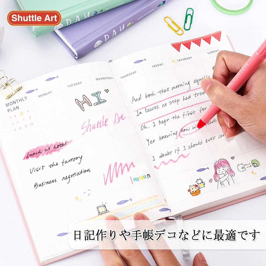 Shuttle Art Highlighter Pink Pastel Solid Fluorescent Fluorescent Retractable Gel with Clear for Marking Convenient Storage Pens, Colors, 5-Pack,