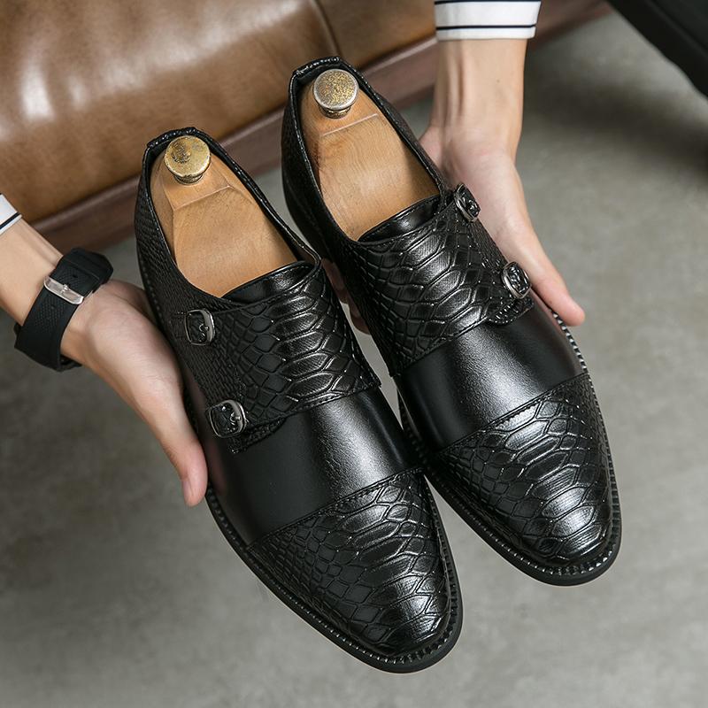 British Trend Gentleman Monk Strap Loafers Pointed Toe Patent Leather Shoes Men Wedding Dress Formal Footwear Zapatos Hombre
