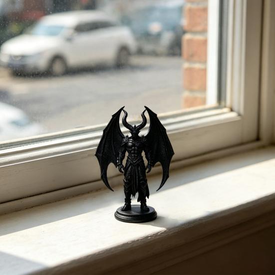 Demon Angel Statue with Armor And Wings, 3D Printed Gothic Sculpture for Desk Shelf, Dark Fantasy Home Decor, Halloween Gift for Men