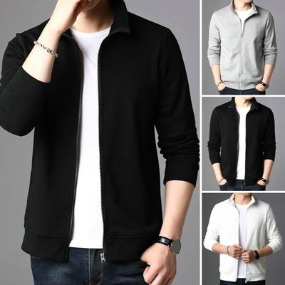 Jachetă de culoare solidă pentru bărbați, primăvară, toamnă, haină cu rever cu mânecă lungă, buzunare, cu fermoar, haină casual, îmbrăcăminte slim fit, îmbrăcăminte de stradă