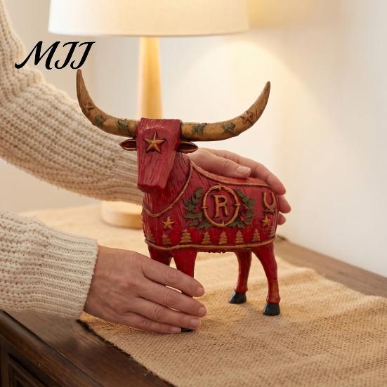 Vintage Bull Head Tabletop Statues Longhorn Cow Figurine, Rustic Farmhouse Animal Sculpture, Western Home Decor Statue, Christmas Ornament for