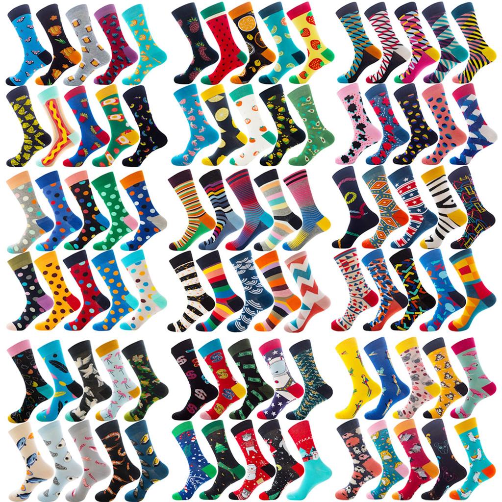 COCO Plus Size Fun Geometric and Animal Prints Pairs Mix TOE® Men's Socks, 10-Pair Set, Business/Sports, Cotton, Antibacterial/Breathable,