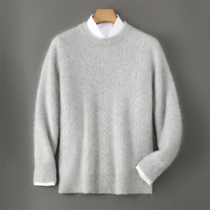 Men's 100% Wool Round Neck Sweater, Thickened Knit Pullover, Autumn/Winter Cashmere Base Layer Top