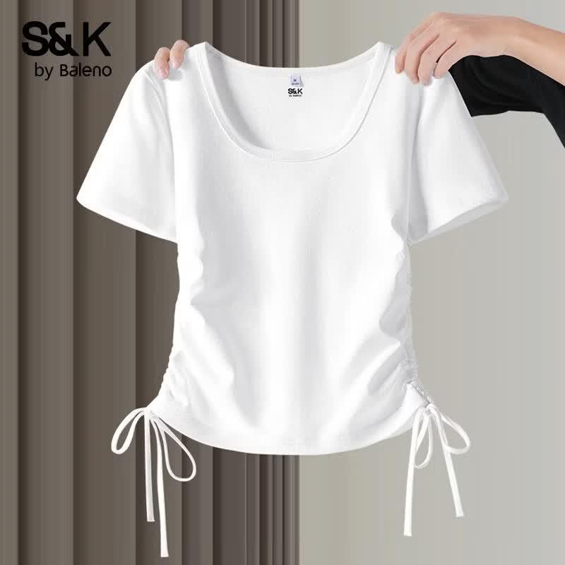 Baleno S&K Women s U-Neck Ruched Slim-Fit T-Shirt S белый