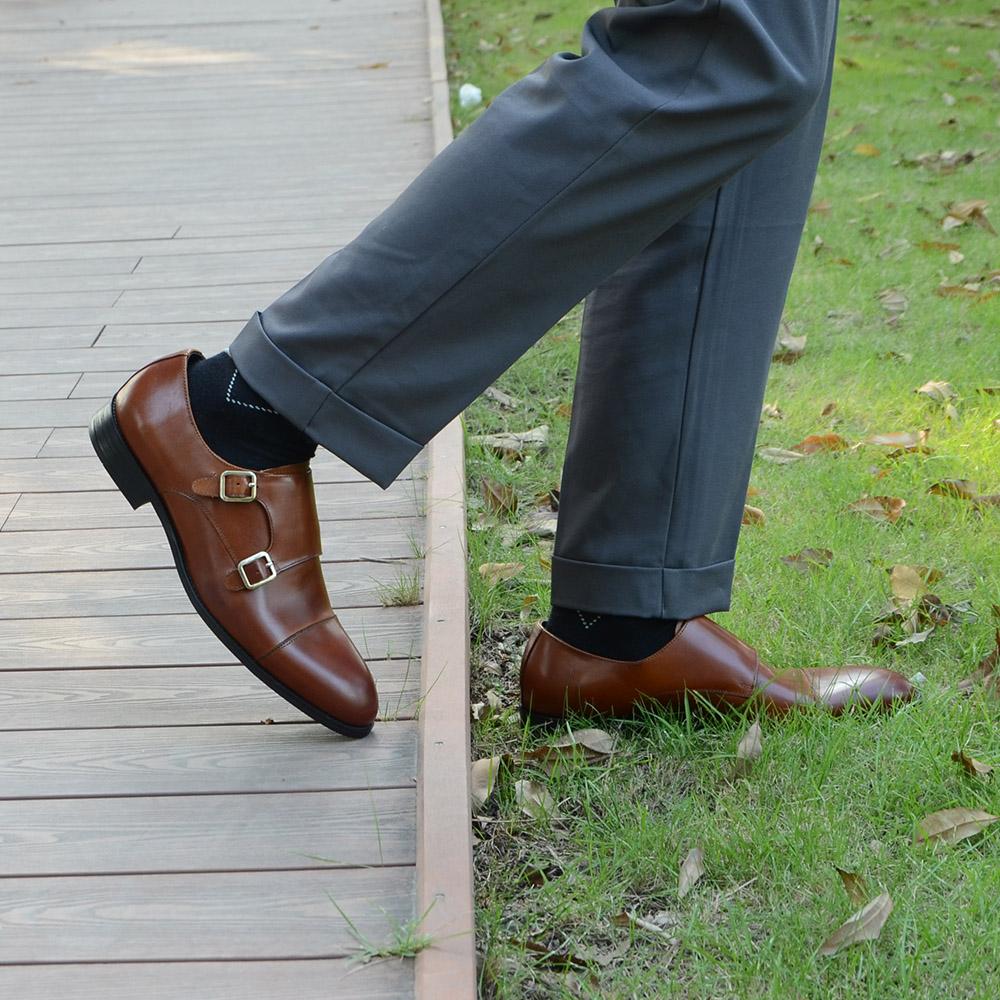 Luksusowe Męskie Ślubne Formalne Buty Skóra Naturalna Czysty Brązowy Czarny Podwójna Klamra Monk Strap Cap Toe Biznesowe Biurowe Wizytowe Buty