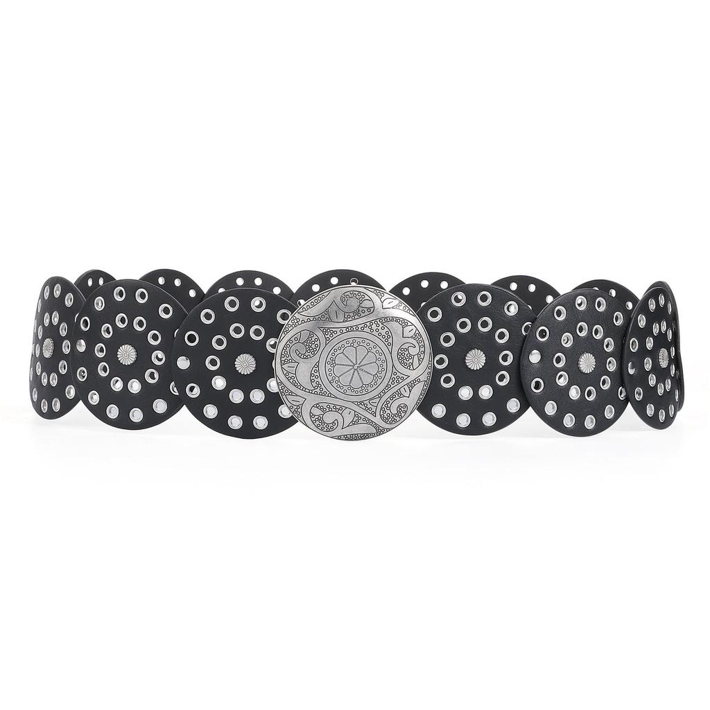 Přehnaný Cowboy Disc Belt Y2K Wide Disc Belt Cowboy Wide Disc Belt Dutý pás pro ženy