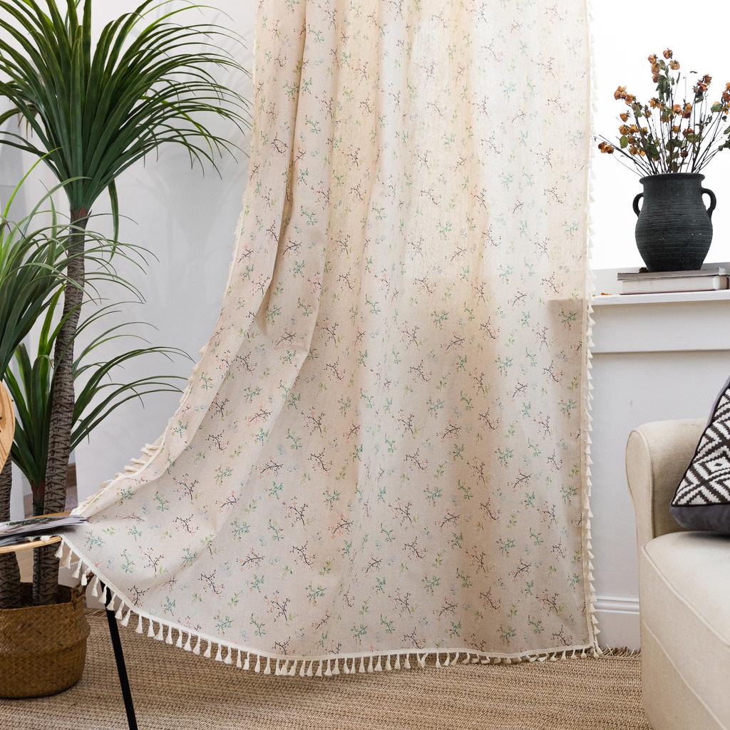 North American Curtain Finished Small Window Kitchen Half Curtain Fringed Cotton And Linen Half Blackout Bay Window Short Curtain Japan South Korea