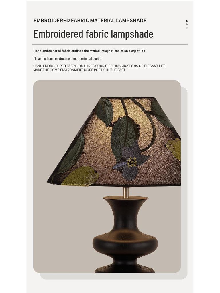 French Retro Mid-Century Wood Bedroom Lamp, Wabi-Sabi Style with Fabric Shade